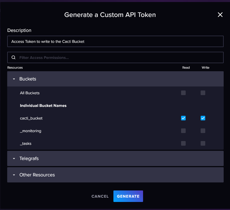 influxdb_api_token_step3 HowTo create an API Token for the influx CLI and our Cacti bucket